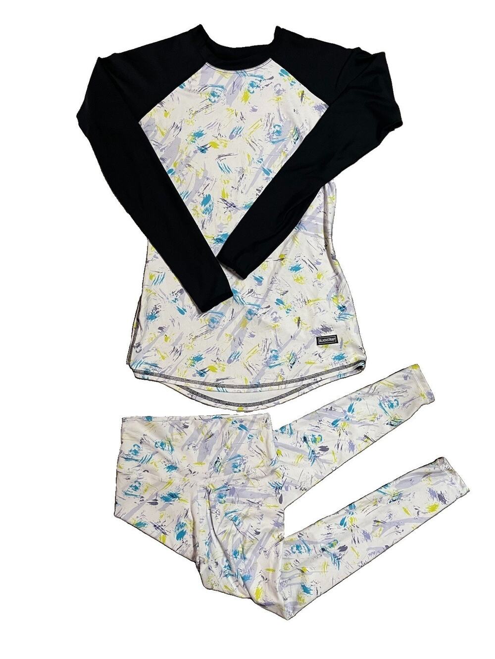 BlackStrap Base Layer Set Women’s M USA Ski Snowboard Top Leggings Abstract EUC